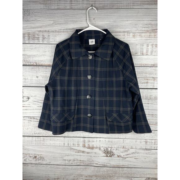 CAbi Connery Navy Green Plaid Blazer Jacket Medium Academia Career Business Punk - Picture 1 of 6